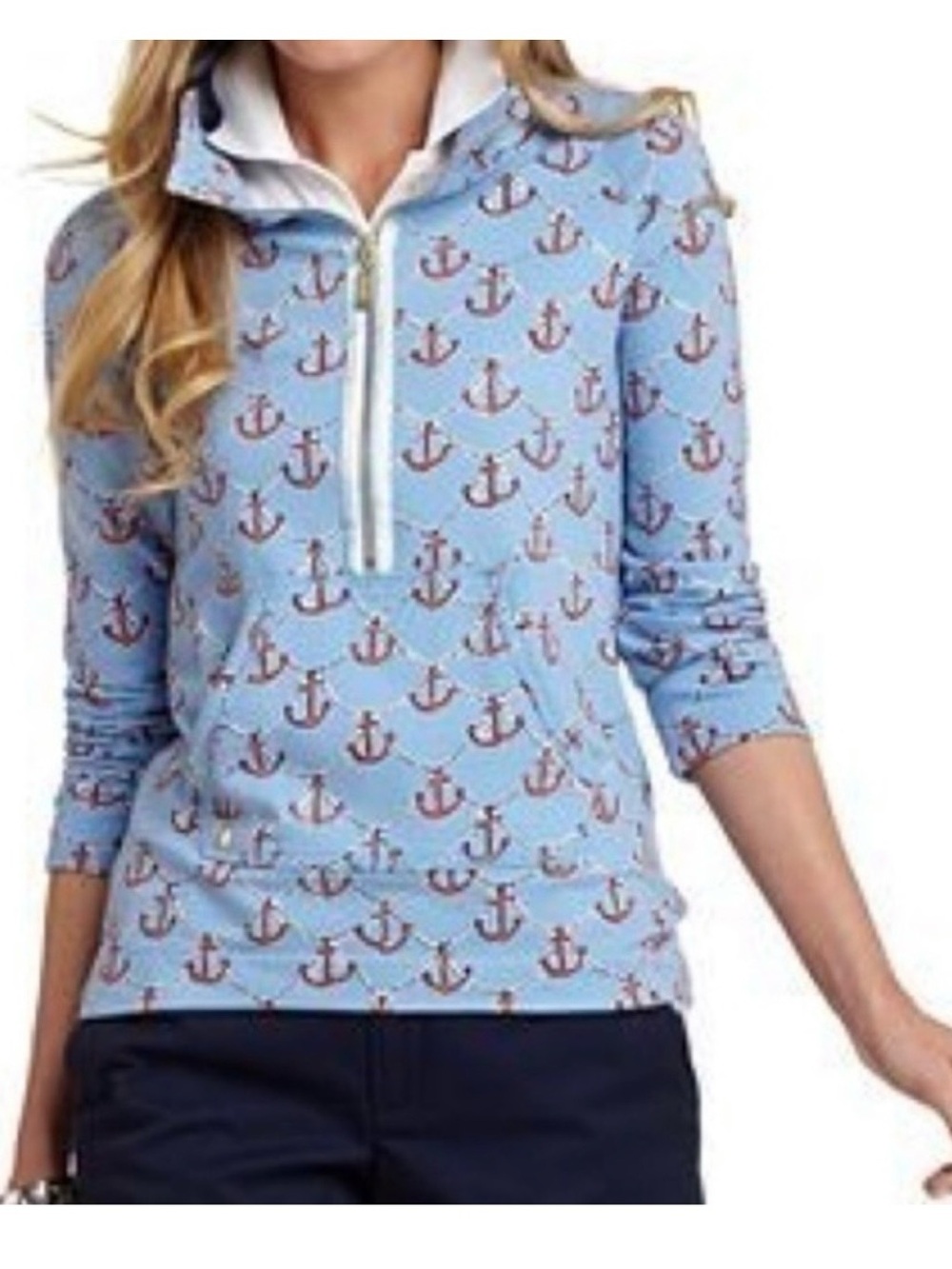Lilly Pulitzer Light Blue Anchor Half-Zip Pullover